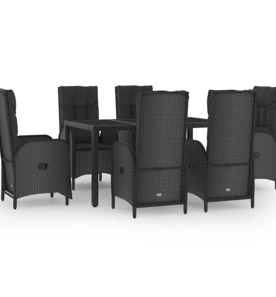 7-tlg. Garten-Essgruppe mit Kissen Schwarz Poly Rattan