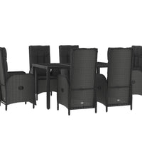 7-tlg. Garten-Essgruppe mit Kissen Schwarz Poly Rattan