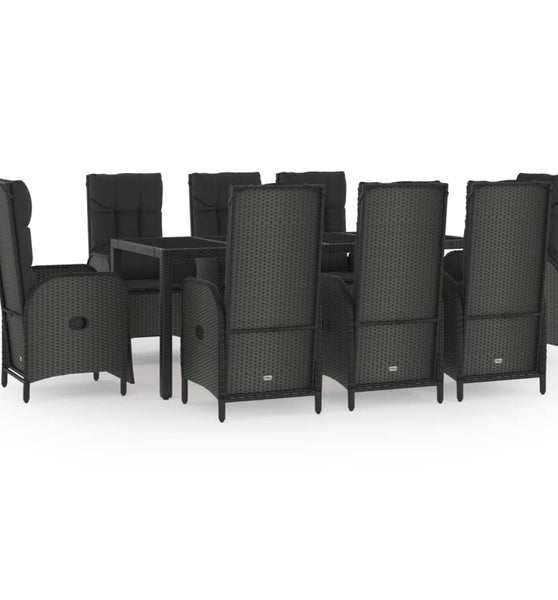 9-tlg. Garten-Essgruppe mit Kissen Schwarz Poly Rattan
