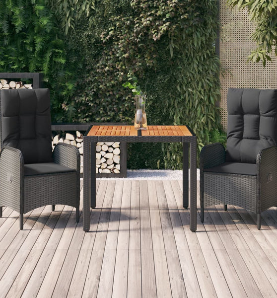 3-tlg. Garten-Essgruppe mit Kissen Schwarz Poly Rattan