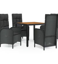 5-tlg. Garten-Essgruppe mit Kissen Schwarz Poly Rattan