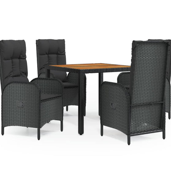5-tlg. Garten-Essgruppe mit Kissen Schwarz Poly Rattan