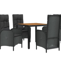 5-tlg. Garten-Essgruppe mit Kissen Schwarz Poly Rattan