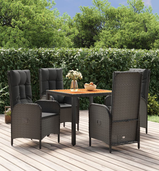 5-tlg. Garten-Essgruppe mit Kissen Schwarz Poly Rattan