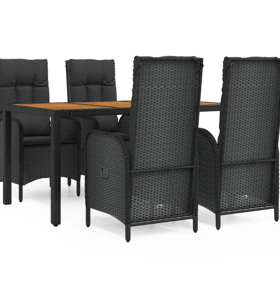5-tlg. Garten-Essgruppe mit Kissen Schwarz Poly Rattan