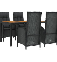 5-tlg. Garten-Essgruppe mit Kissen Schwarz Poly Rattan