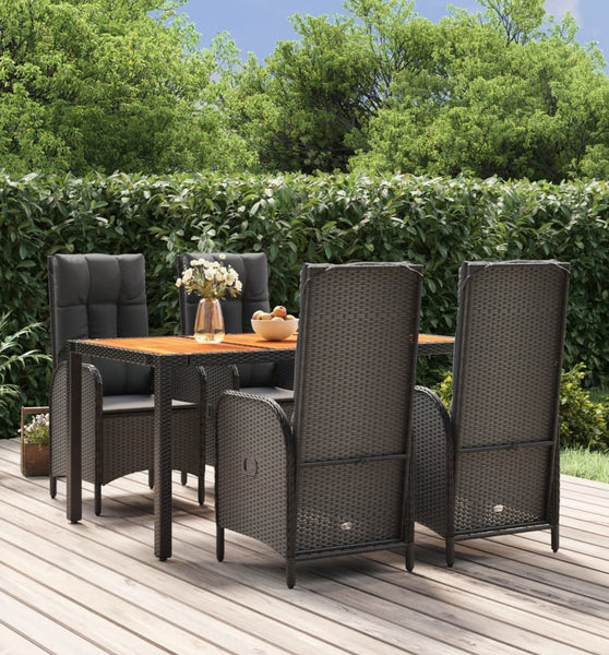 5-tlg. Garten-Essgruppe mit Kissen Schwarz Poly Rattan