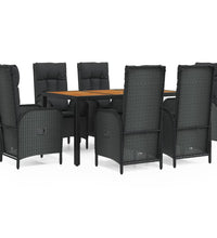 7-tlg. Garten-Essgruppe mit Kissen Schwarz Poly Rattan
