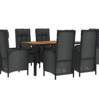 7-tlg. Garten-Essgruppe mit Kissen Schwarz Poly Rattan