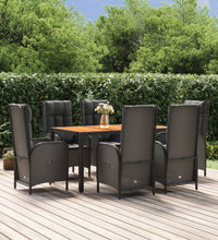 7-tlg. Garten-Essgruppe mit Kissen Schwarz Poly Rattan