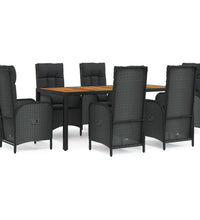 7-tlg. Garten-Essgruppe mit Kissen Schwarz Poly Rattan