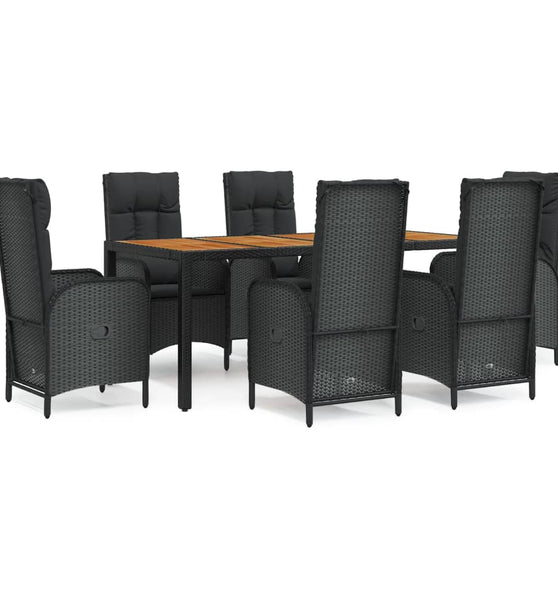 7-tlg. Garten-Essgruppe mit Kissen Schwarz Poly Rattan