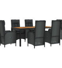 7-tlg. Garten-Essgruppe mit Kissen Schwarz Poly Rattan