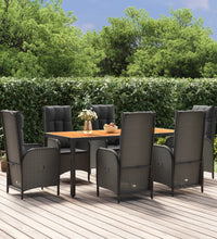 7-tlg. Garten-Essgruppe mit Kissen Schwarz Poly Rattan