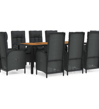 9-tlg. Garten-Essgruppe mit Kissen Schwarz Poly Rattan