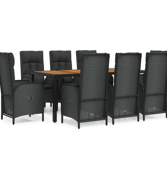 9-tlg. Garten-Essgruppe mit Kissen Schwarz Poly Rattan