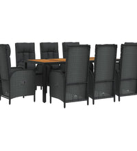 9-tlg. Garten-Essgruppe mit Kissen Schwarz Poly Rattan