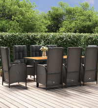 9-tlg. Garten-Essgruppe mit Kissen Schwarz Poly Rattan