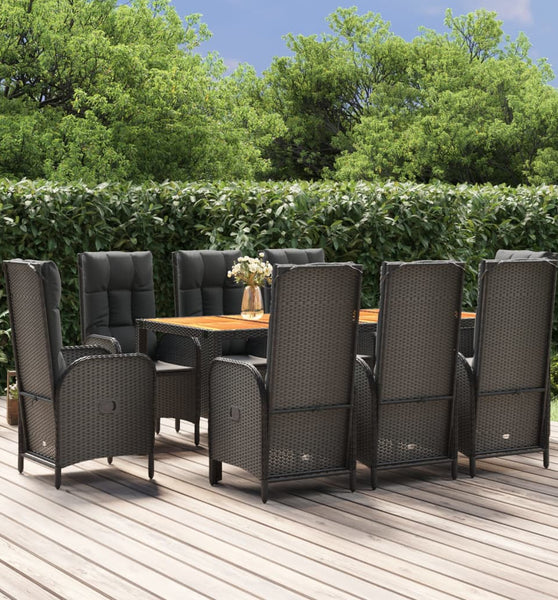 9-tlg. Garten-Essgruppe mit Kissen Schwarz Poly Rattan