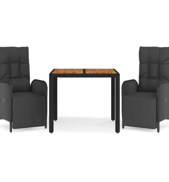 3-tlg. Garten-Essgruppe mit Kissen Schwarz Poly Rattan