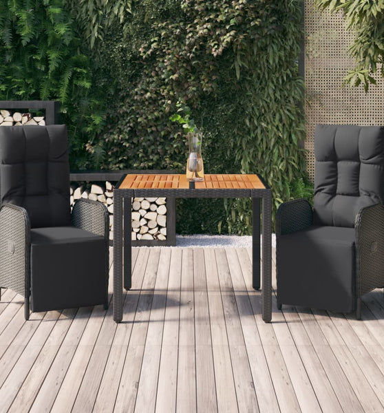 3-tlg. Garten-Essgruppe mit Kissen Schwarz Poly Rattan