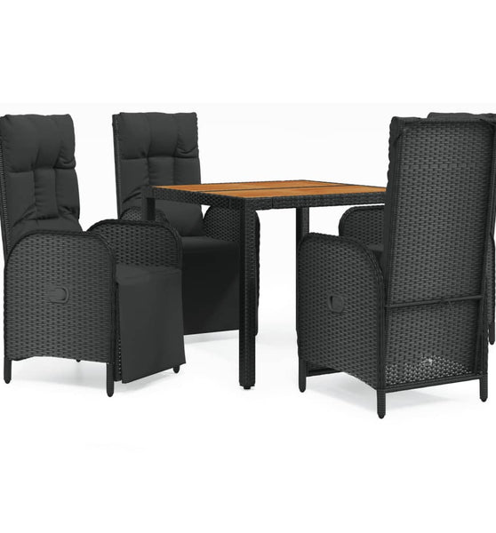 5-tlg. Garten-Essgruppe mit Kissen Schwarz Poly Rattan