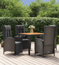 5-tlg. Garten-Essgruppe mit Kissen Schwarz Poly Rattan
