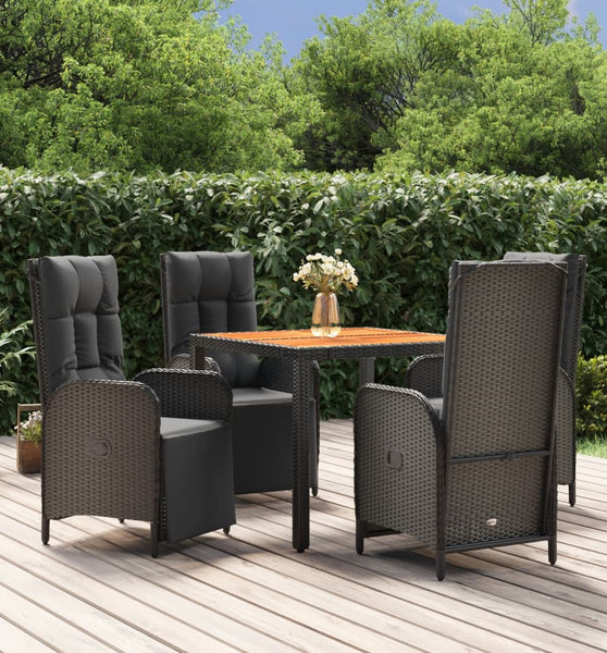 5-tlg. Garten-Essgruppe mit Kissen Schwarz Poly Rattan