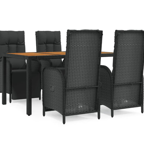 5-tlg. Garten-Essgruppe mit Kissen Schwarz Poly Rattan