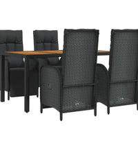 5-tlg. Garten-Essgruppe mit Kissen Schwarz Poly Rattan