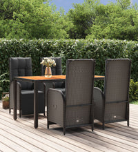 5-tlg. Garten-Essgruppe mit Kissen Schwarz Poly Rattan