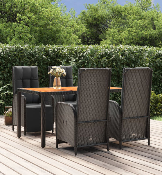 5-tlg. Garten-Essgruppe mit Kissen Schwarz Poly Rattan