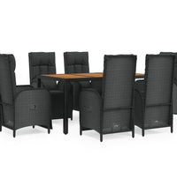 7-tlg. Garten-Essgruppe mit Kissen Schwarz Poly Rattan