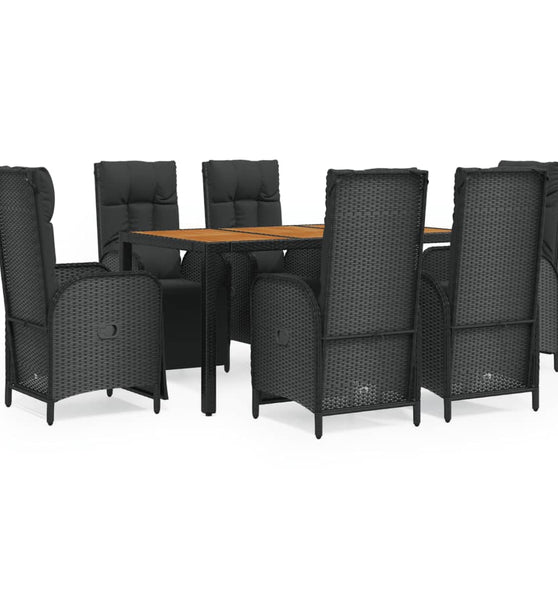 7-tlg. Garten-Essgruppe mit Kissen Schwarz Poly Rattan