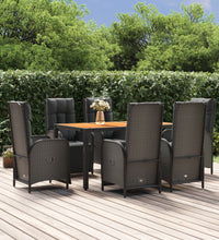 7-tlg. Garten-Essgruppe mit Kissen Schwarz Poly Rattan