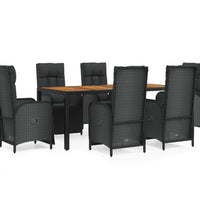 7-tlg. Garten-Essgruppe mit Kissen Schwarz Poly Rattan