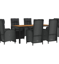 7-tlg. Garten-Essgruppe mit Kissen Schwarz Poly Rattan