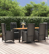 7-tlg. Garten-Essgruppe mit Kissen Schwarz Poly Rattan