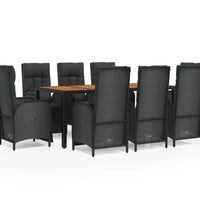 9-tlg. Garten-Essgruppe mit Kissen Schwarz Poly Rattan