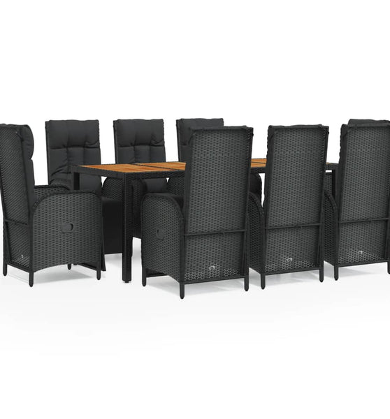 9-tlg. Garten-Essgruppe mit Kissen Schwarz Poly Rattan