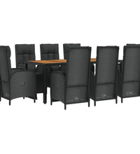 9-tlg. Garten-Essgruppe mit Kissen Schwarz Poly Rattan