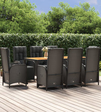 9-tlg. Garten-Essgruppe mit Kissen Schwarz Poly Rattan