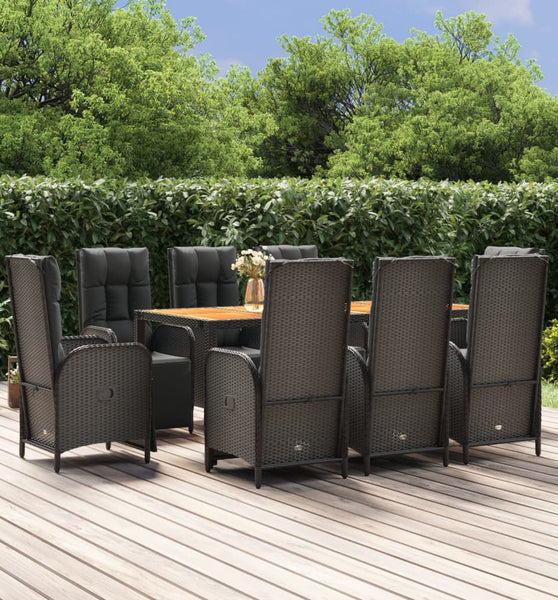 9-tlg. Garten-Essgruppe mit Kissen Schwarz Poly Rattan