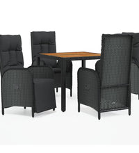 5-tlg. Garten-Essgruppe mit Kissen Schwarz Poly Rattan