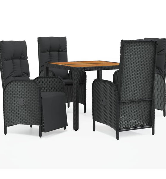 5-tlg. Garten-Essgruppe mit Kissen Schwarz Poly Rattan