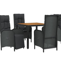 5-tlg. Garten-Essgruppe mit Kissen Schwarz Poly Rattan