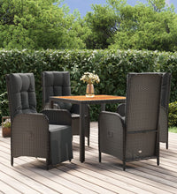 5-tlg. Garten-Essgruppe mit Kissen Schwarz Poly Rattan