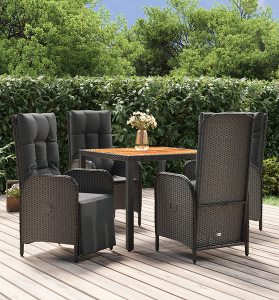 5-tlg. Garten-Essgruppe mit Kissen Schwarz Poly Rattan