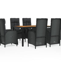 7-tlg. Garten-Essgruppe mit Kissen Schwarz Poly Rattan