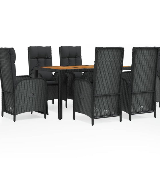 7-tlg. Garten-Essgruppe mit Kissen Schwarz Poly Rattan